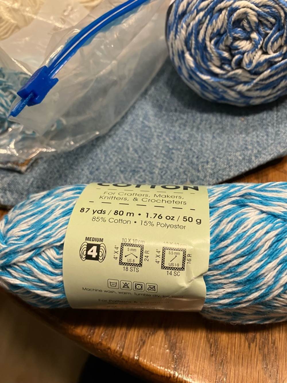 Skein Just Cotton Turquoise Marl/Skein Twisted Cotton Blend Blue/Ecru NWT - Picture 6 of 8